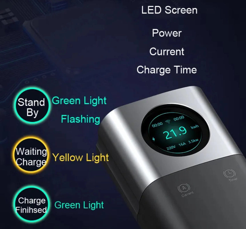 32A Портативное зарядное устройство для электромобиля с приложением WIFI Bluetooth Зарядное устройство для электромобиля Type 2 7 кВт