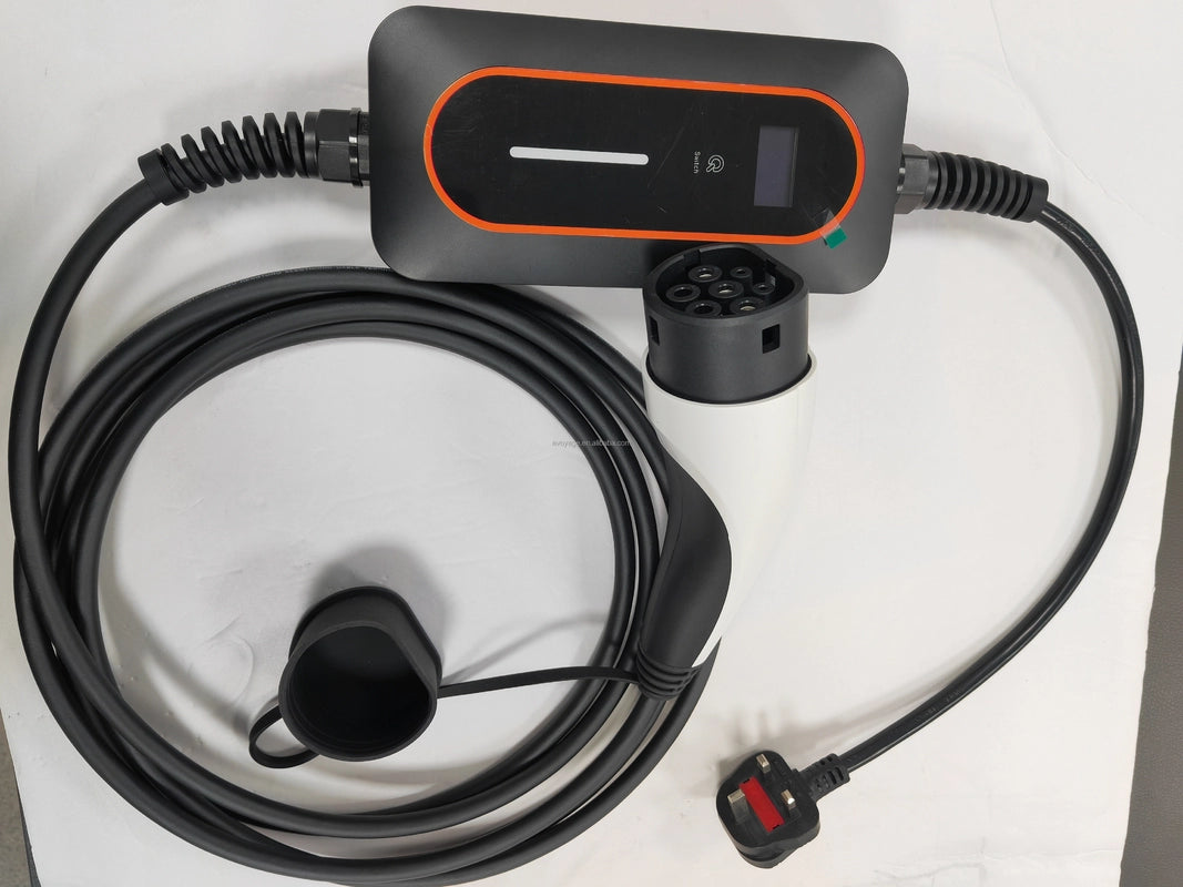 Портативное зарядное устройство для электромобиля Type 2 8A 10A 13A регулируемое с вилкой UK и ЖК-дисплеем