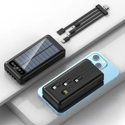 Portable Solar Power Bank With Built-in Cables&Flashlight