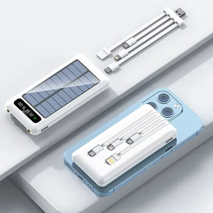 Portable Solar Power Bank With Built-in Cables&Flashlight