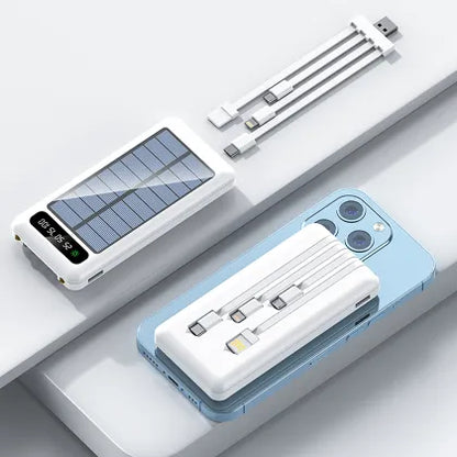 Portable Solar Power Bank With Built-in Cables&Flashlight