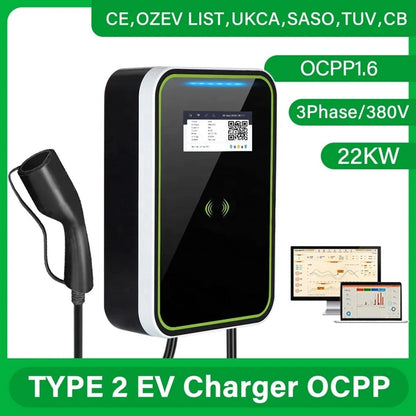 OCPP 1.6J 32A 3 фазы Wallbox EV зарядное устройство Pile 7kw - 22kw 380V Wallbox зарядное устройство для электромобиля