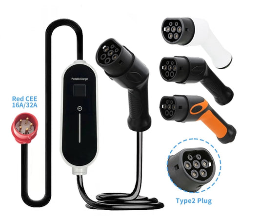 Портативные мобильные зарядные устройства для электромобилей GB/T 16A 11kw Type 2 с ЖК-дисплеем