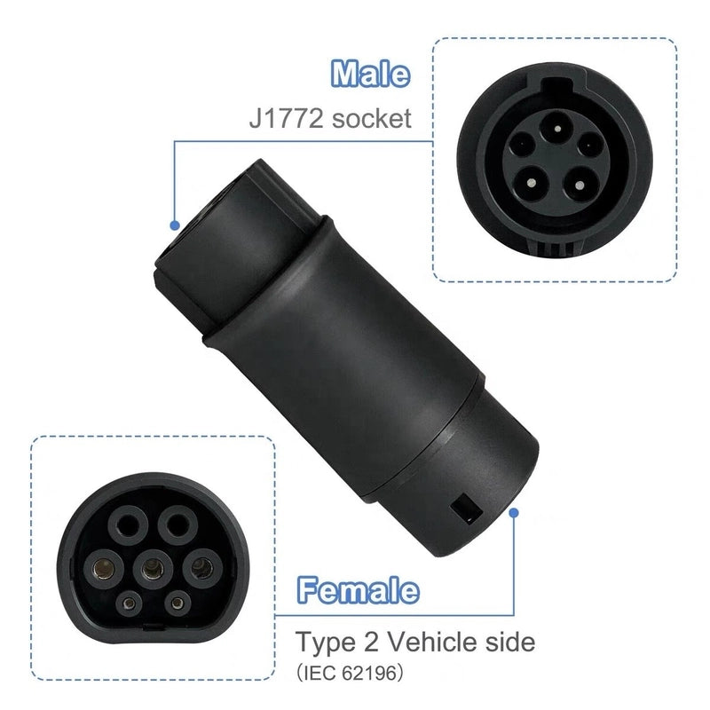 EVSE Adaptor 16A 32A Electric Vehicle Car EV Charger Connector Type 1 To Type 2 EV Adapter