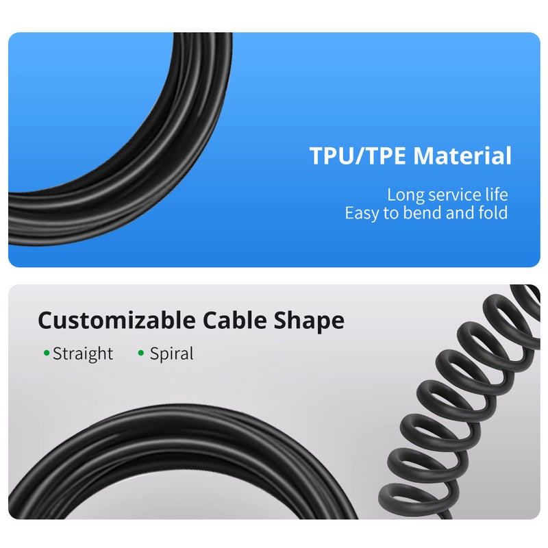 Пружинный спиральный кабель для зарядки электромобиля Тип 2 - Тип 2 16A 32A кабель для зарядки электромобиля