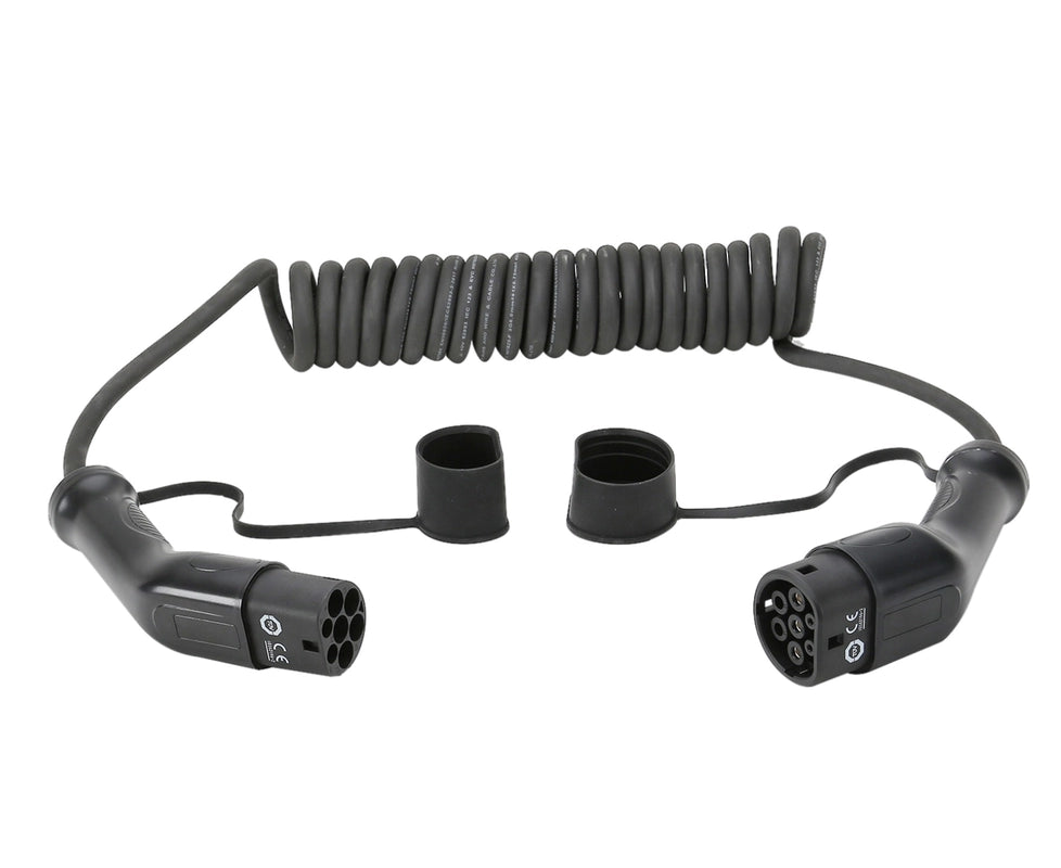 Пружинный спиральный кабель для зарядки электромобиля Тип 2 - Тип 2 16A 32A кабель для зарядки электромобиля