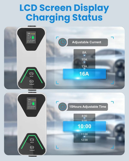 Портативное зарядное устройство для электромобиля Тип 1 Тип 2 Зарядное устройство для электромобиля 8A до 16A Регулируемая зарядная станция для электромобиля с вилкой Schuko